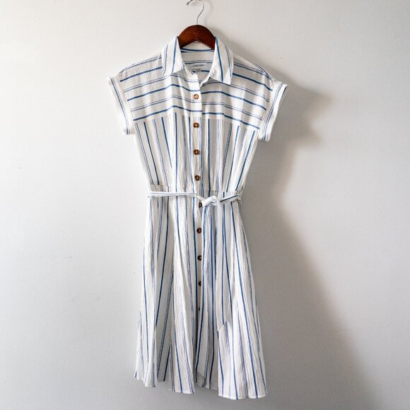 Calvin Klein Dresses & Skirts - CALVIN KLEIN SHORT SLEEVE BUTTON DOWN FIT & FLARE STRIPE DRESS SIZE 2